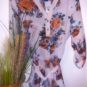 Floral Tie Waist Blouse